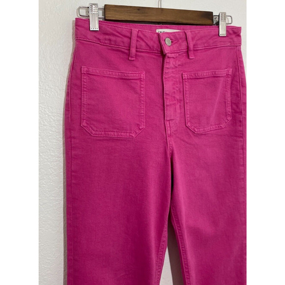 Zara Size 2 Hot Pink Denim Jeans Straight Pockets Raw Hem Casual Barbie Core - Picture 3 of 6